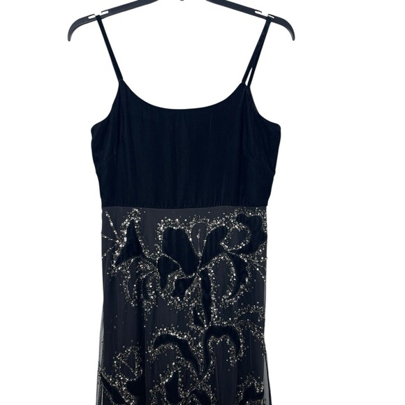 VTG Y2K Adrianna Papell Black Beaded Dress Velvet Burnout Mesh Formal Dress 12 - Picture 2 of 16